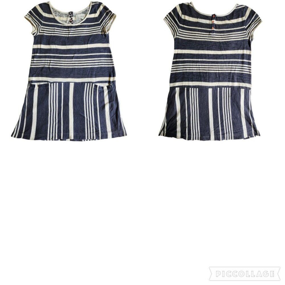 Saturday Sunday Navy Blue Off White Striped Drop Waist Flounce Tunic Top Sz XS